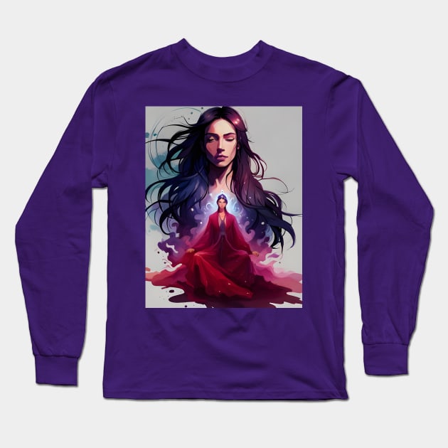 Discover Your Inner Strength: A Captivating Portrait of Meditation Long Sleeve T-Shirt by Christine aka stine1